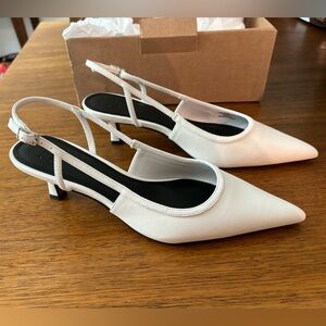 ASOS slingback kitten heeled shoes in white (brand new; never worn)